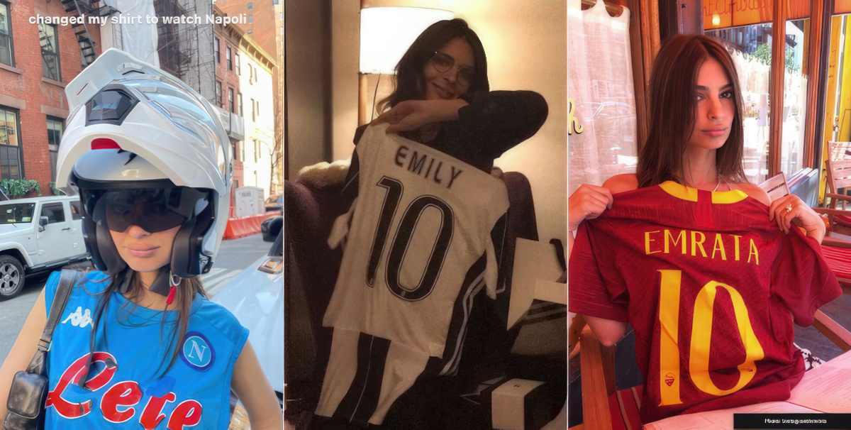 Emily Ratajkowski flaunts Napoli jersey before Champions League showdown